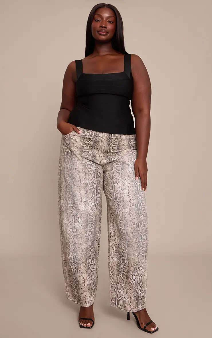 Plus Snake Print Split Hem Jeans | PrettyLittleThing US