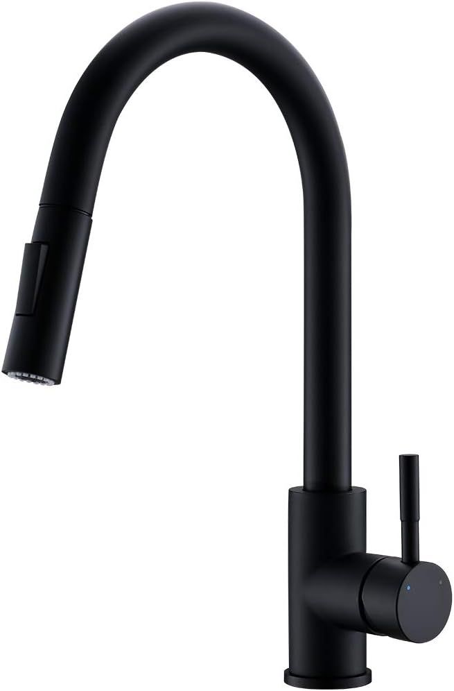 Modern Pull Down Kitchen Faucet Solid Brass Single Handle Black Kitchen Sink Faucet with Pull Out... | Amazon (CA)