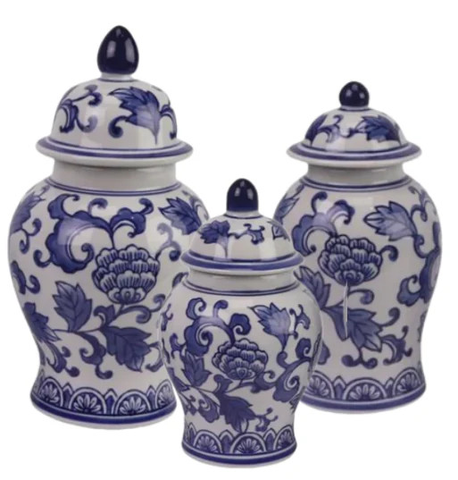 Set of 3 Blue & White Floral Food Safe Jars | The Enchanted Home