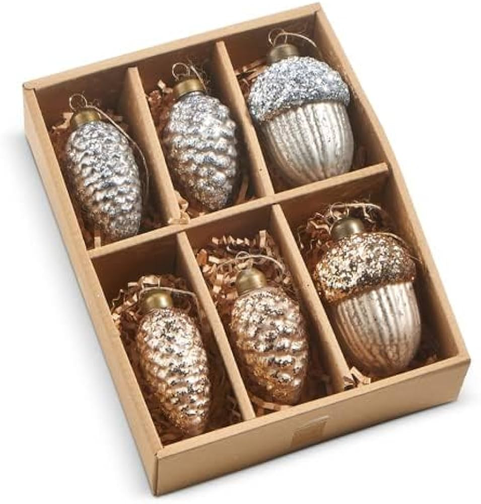 RAZ Imports Glittered Mercury Glass Pinecone and Acorn Ornaments, 3.25-inch Height, Glass, Set of... | Amazon (US)