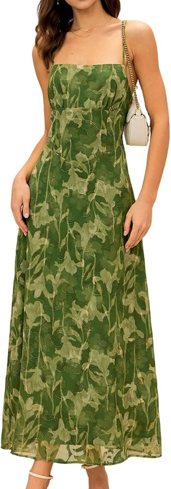RIHOAS Women's Floral Maxi Dresses Summer Spaghetti Strap Cocktail Party Wedding Guest Dress Tie ... | Amazon (US)