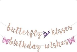 Butterfly Kisses Birthday Wishes Banner, Butterfly First Birthday Party Banner, Butterfly Birthda... | Amazon (US)