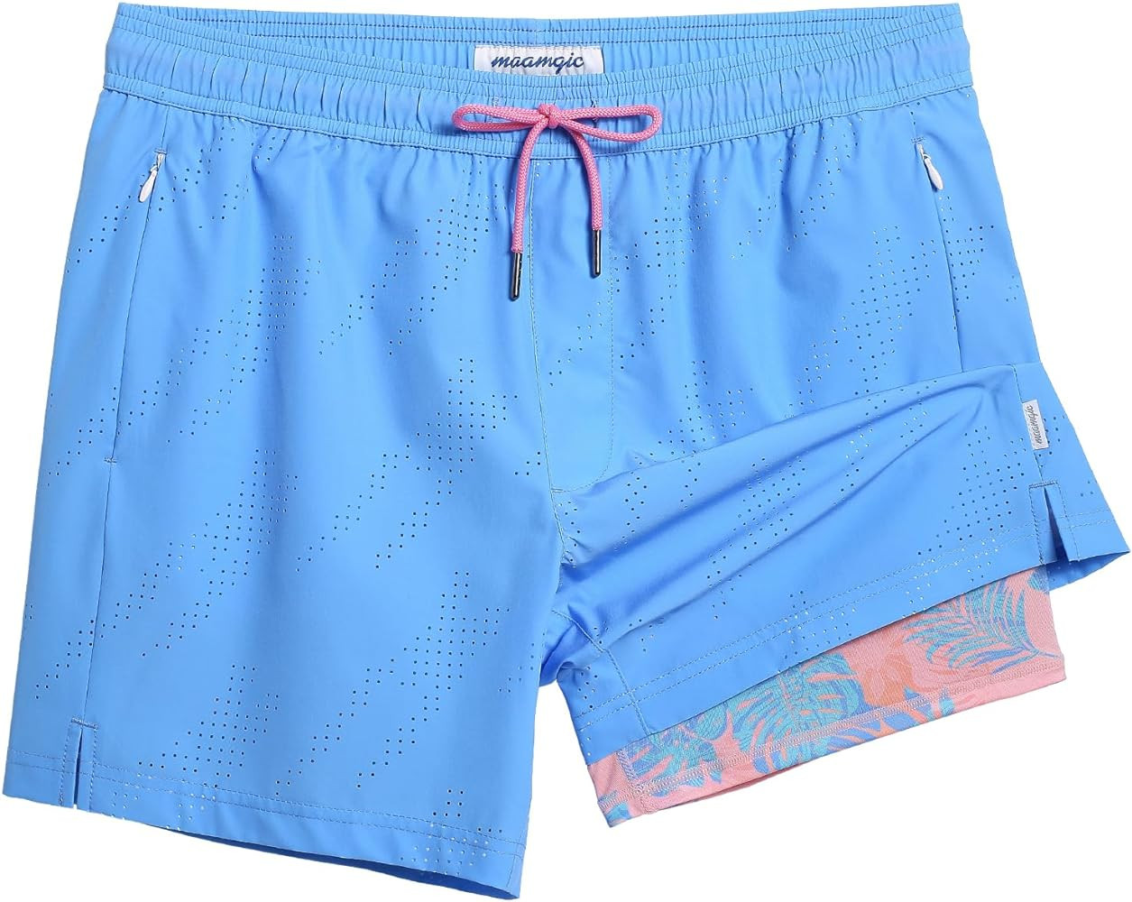 maamgic Mens Swim Trunks with Compression Liner 5 Inch Inseam Quick Dry Board Shorts with Zipper ... | Amazon (US)