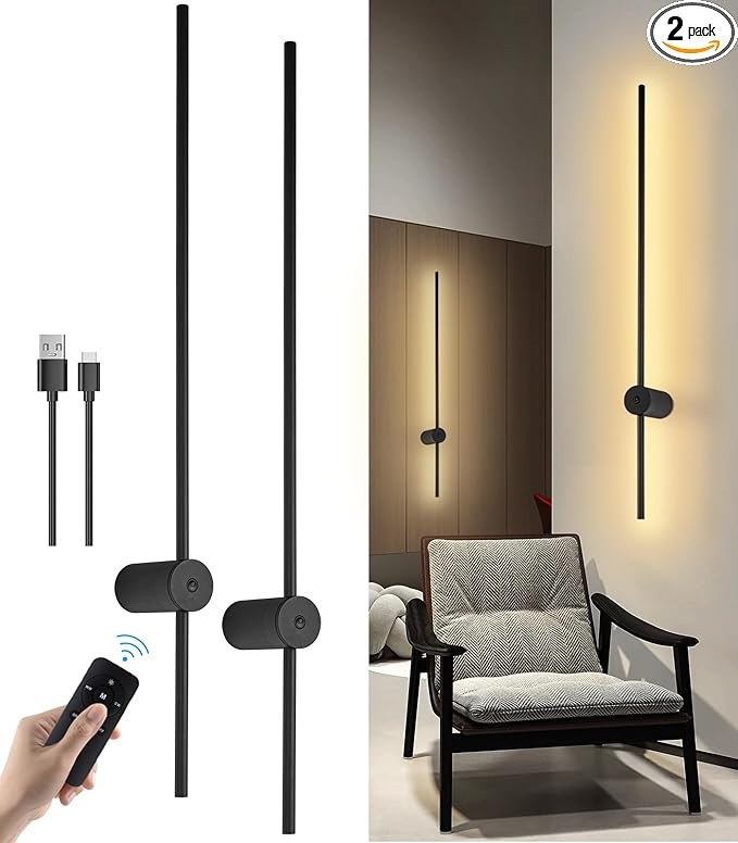 LED Wall Sconces Set of Two Battery Operated, USB Rechargeable Wall Lights Indoor, Dimmable Wall ... | Amazon (US)