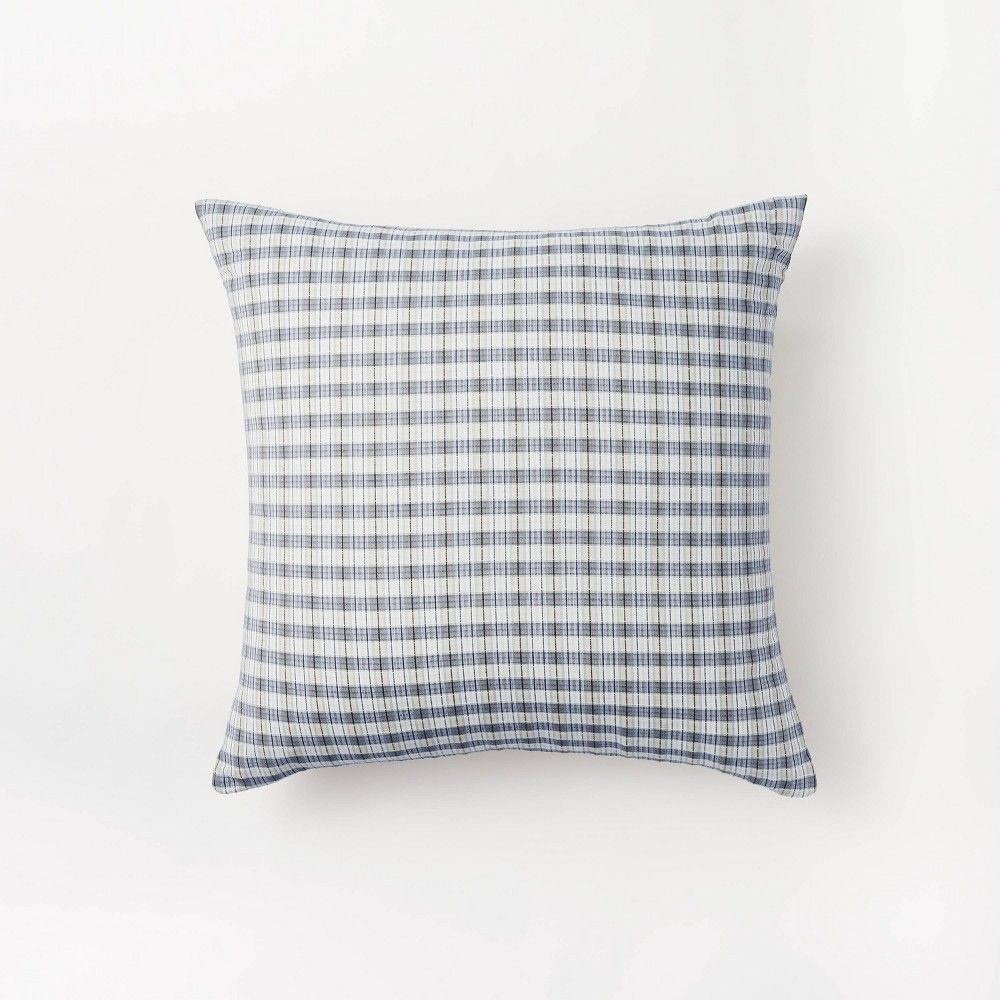 Plaid Square Pillow Blue/Cream - Threshold designed with Studio McGee | Target