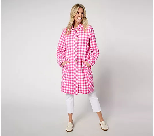 Make Your Selection: Isaac Mizrahi Live! Regular Gingham Button Front Car Coat | QVC