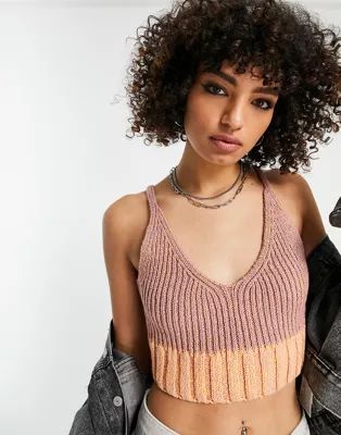 Free People Here All Day knitted crop top in pink | ASOS (Global)