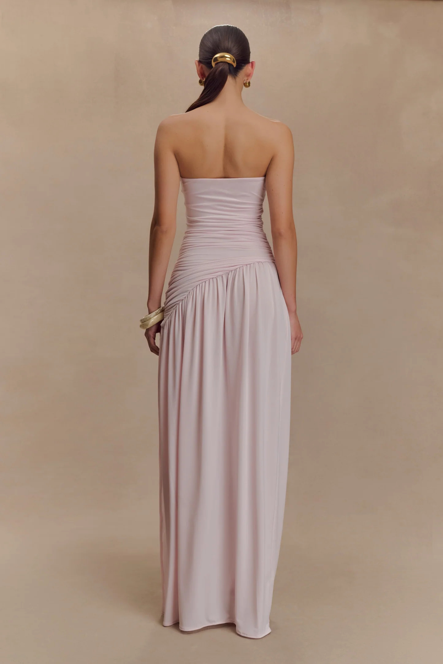 Strapless Slinky Maxi Dress With Split - Pale Pink | MESHKI US
