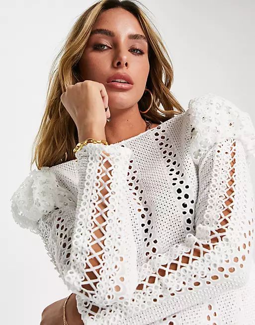 River Island eyelet lace blouse in white | ASOS (Global)