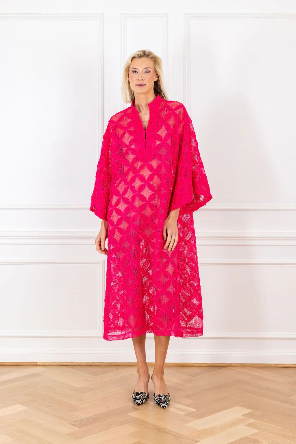 cherry pink net maxi caftan | La Vie Style House