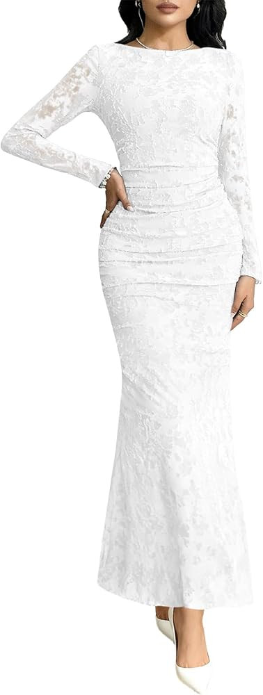 MITILLY Long Sleeve Dress for Women Formal Wedding Guest Evening Gown | Amazon (US)