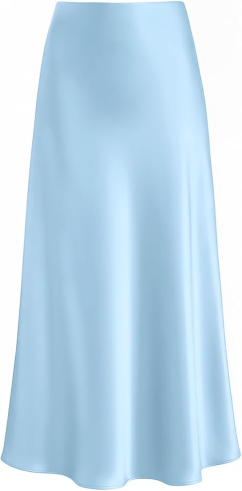 Women's Satin High Waisted Maxi Skirts Hidden Elasticized Waistband A Line Long Skirt | Amazon (US)