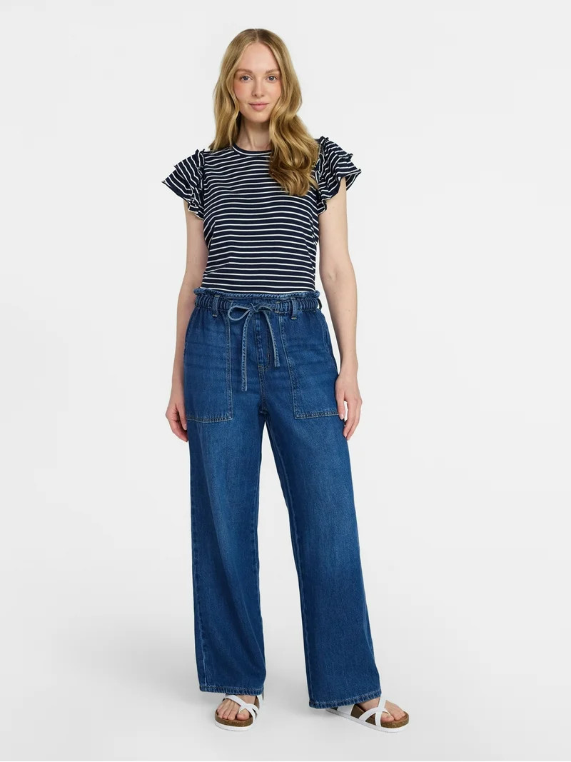Time and Tru Women's Pull On Wide Leg Jeans, 30" Inseam, Sizes XS-XXXL | Walmart (US)