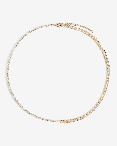 Rhinestone Tennis & Curb Chain Necklace | Express