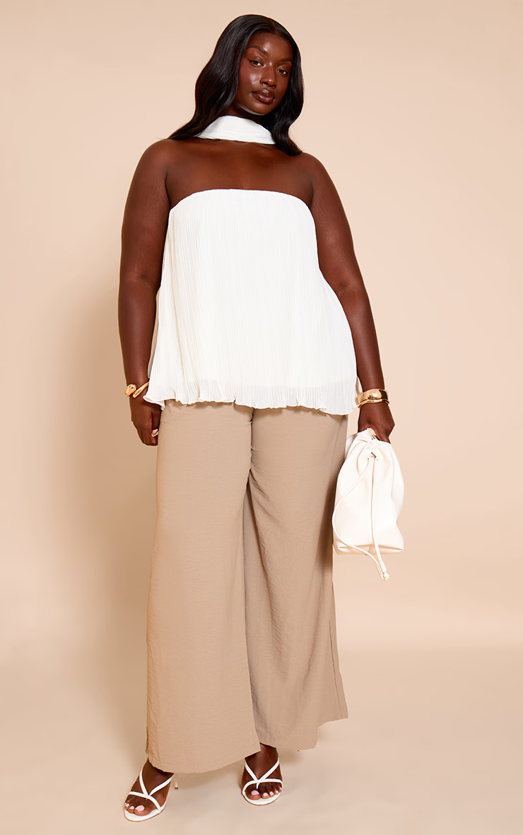 Plus White Chiffon Bandeau Neck Scarf Detail Long Top | PrettyLittleThing US