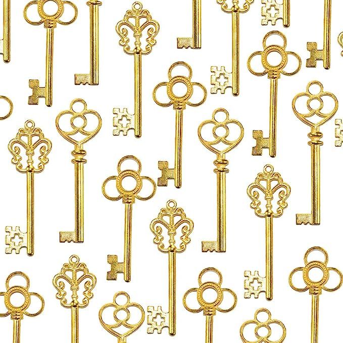 Aokbean Mixed Set of 30 Vintage Skeleton Keys in Antique Gold - Set of 30 Keys(Gold) | Amazon (US)