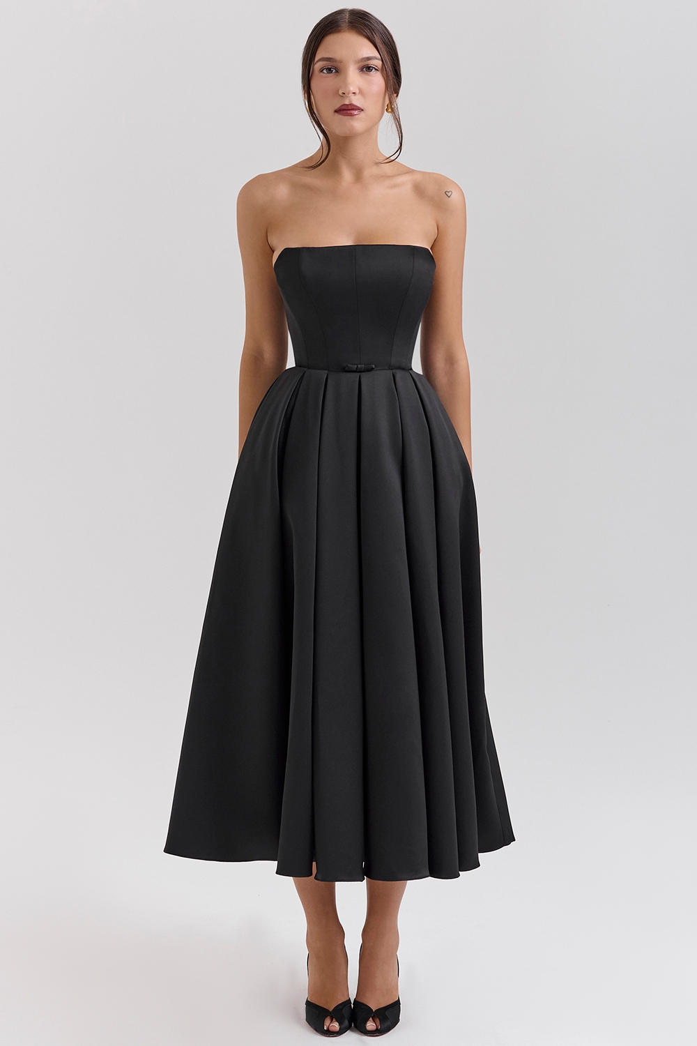 black strapless satin corset midi dress - sale | House of CB