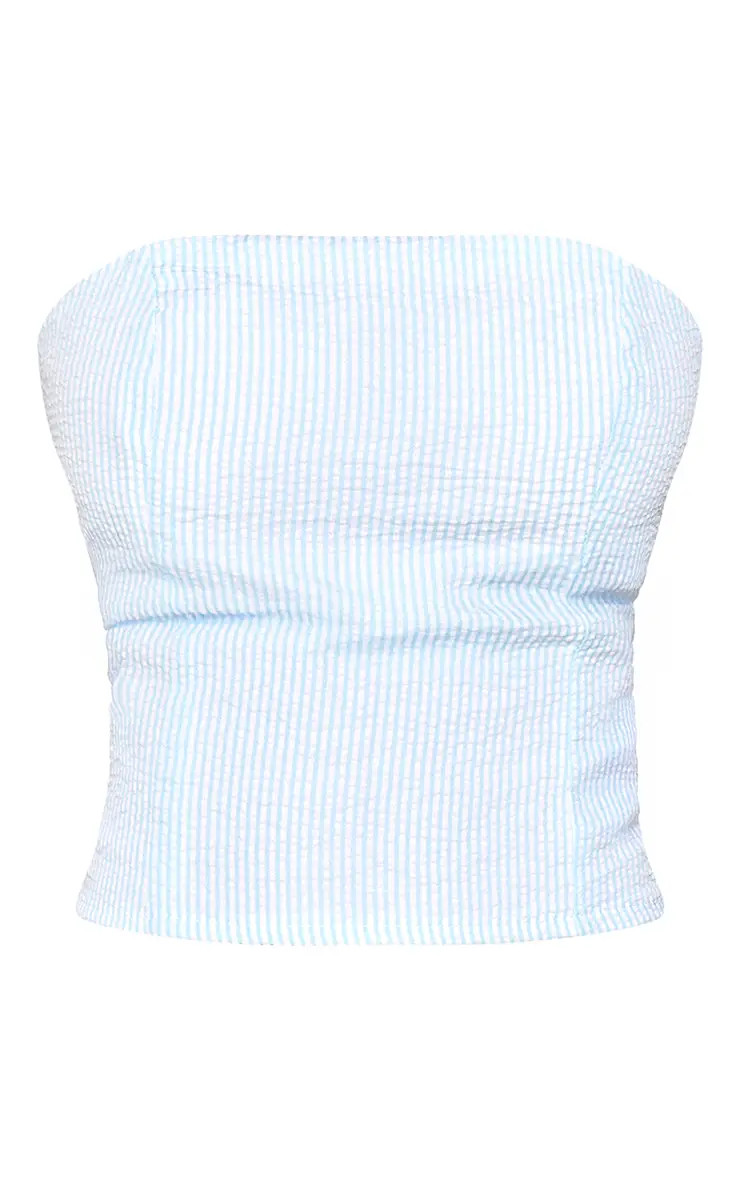 Blue Pinstripe Bandeau Corset Tie Back Top Co-ord | PrettyLittleThing UK