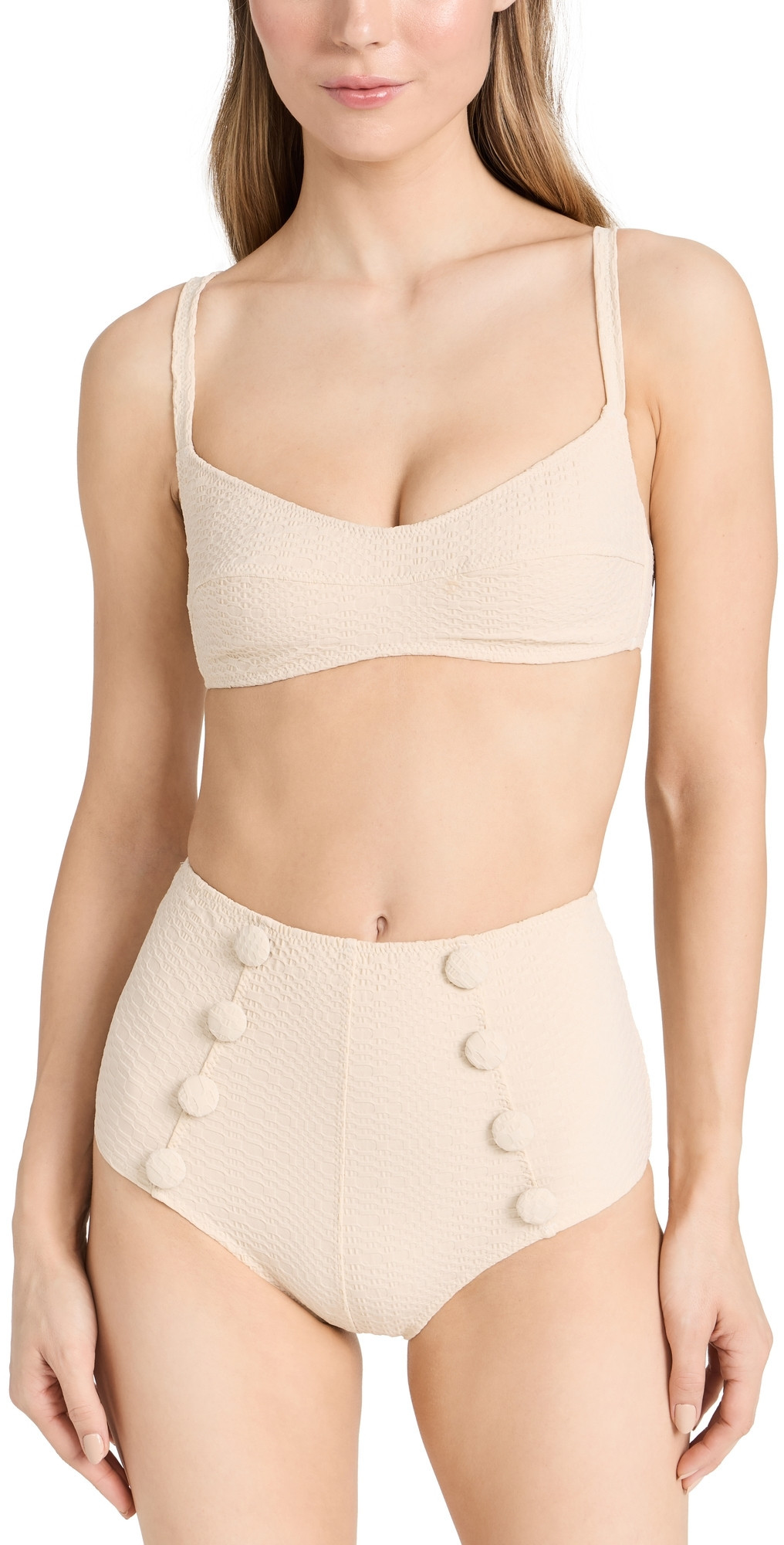 Lisa Marie Fernandez Balconette High Waist Bikini Set Natural Seersucker 2 | Shopbop