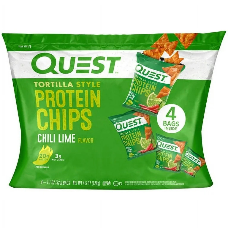 Quest Tortilla Style Protein Chips, Chili Lime, 1.1oz - 4 Count Bags - Walmart.com | Walmart (US)