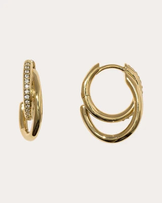 Otiumberg Women's Cubic Zirconia Small Pavé Spiralis Hoop Earrings in Yellow Gold 14K Gold | Olivela