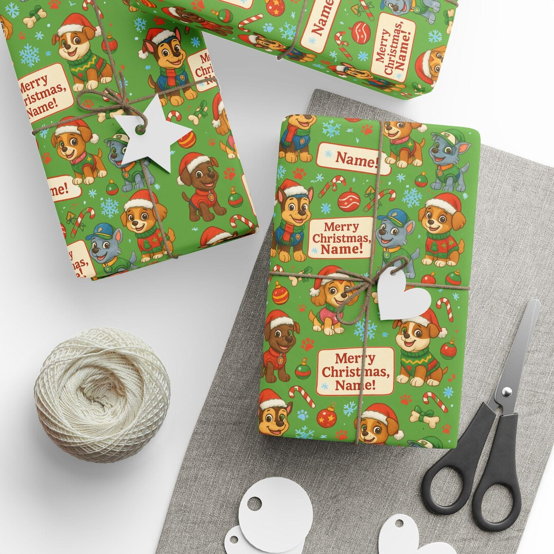 Personalized Paw Patrol Christmas Wrapping Paper Cute Cartoon Puppies Festive Holiday Design Merr... | Etsy (US)