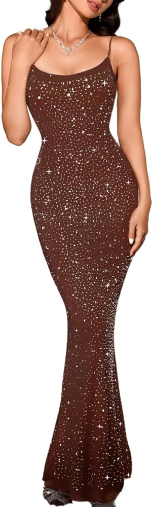 Kaei&Shi Rhinestone Mesh Dress,Glitter Sparkly Embellished Sheer Maxi Dresses,Sexy Birthday Outfi... | Amazon (US)