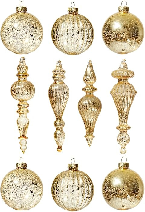 DN DECONATION Mercury Glass Christmas Ornaments, Vintage Teardrop & Ball Ornament, Decorative Han... | Amazon (US)
