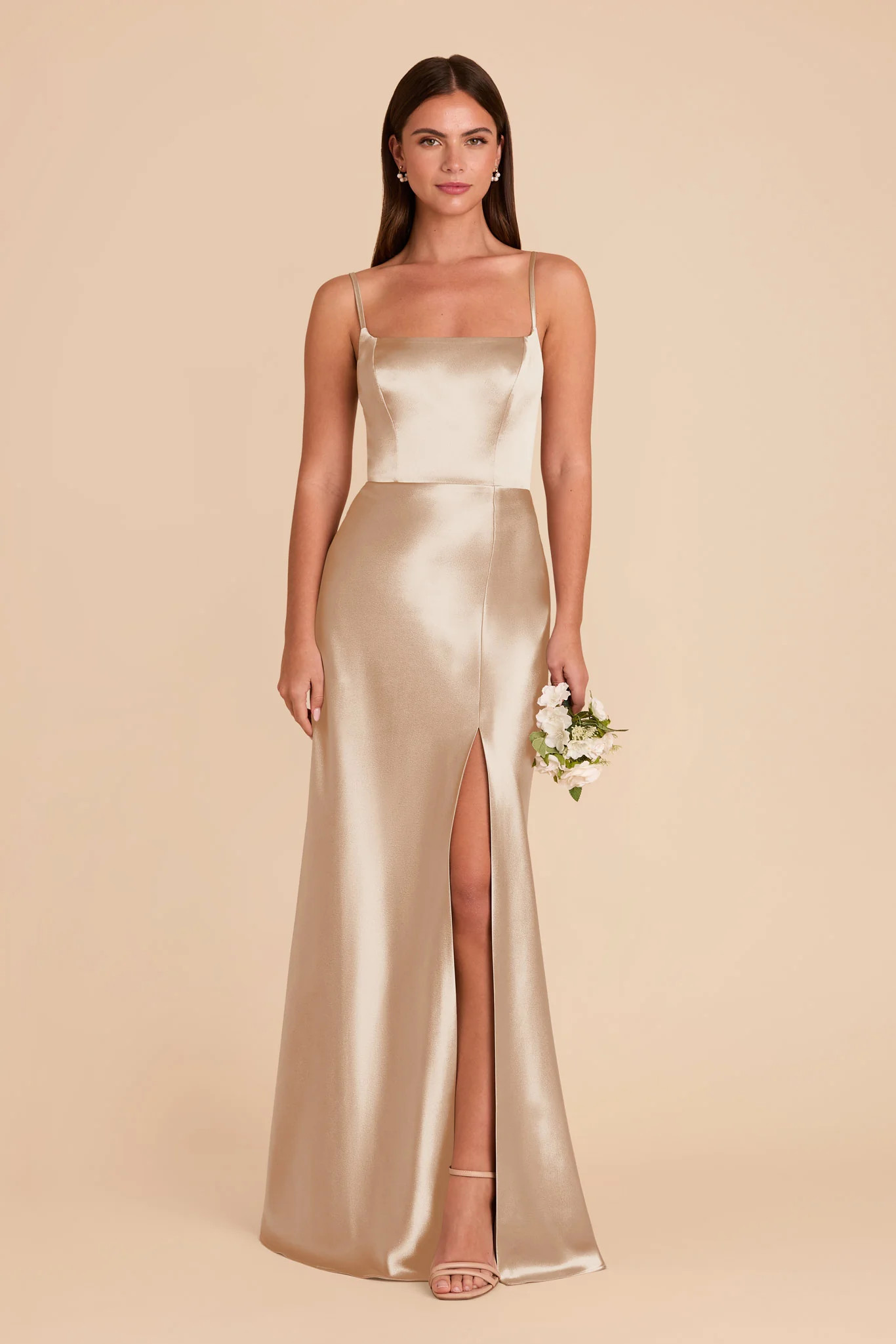 Mai Neutral Champagne Shiny Satin Dress | Birdy Grey | Birdy Grey