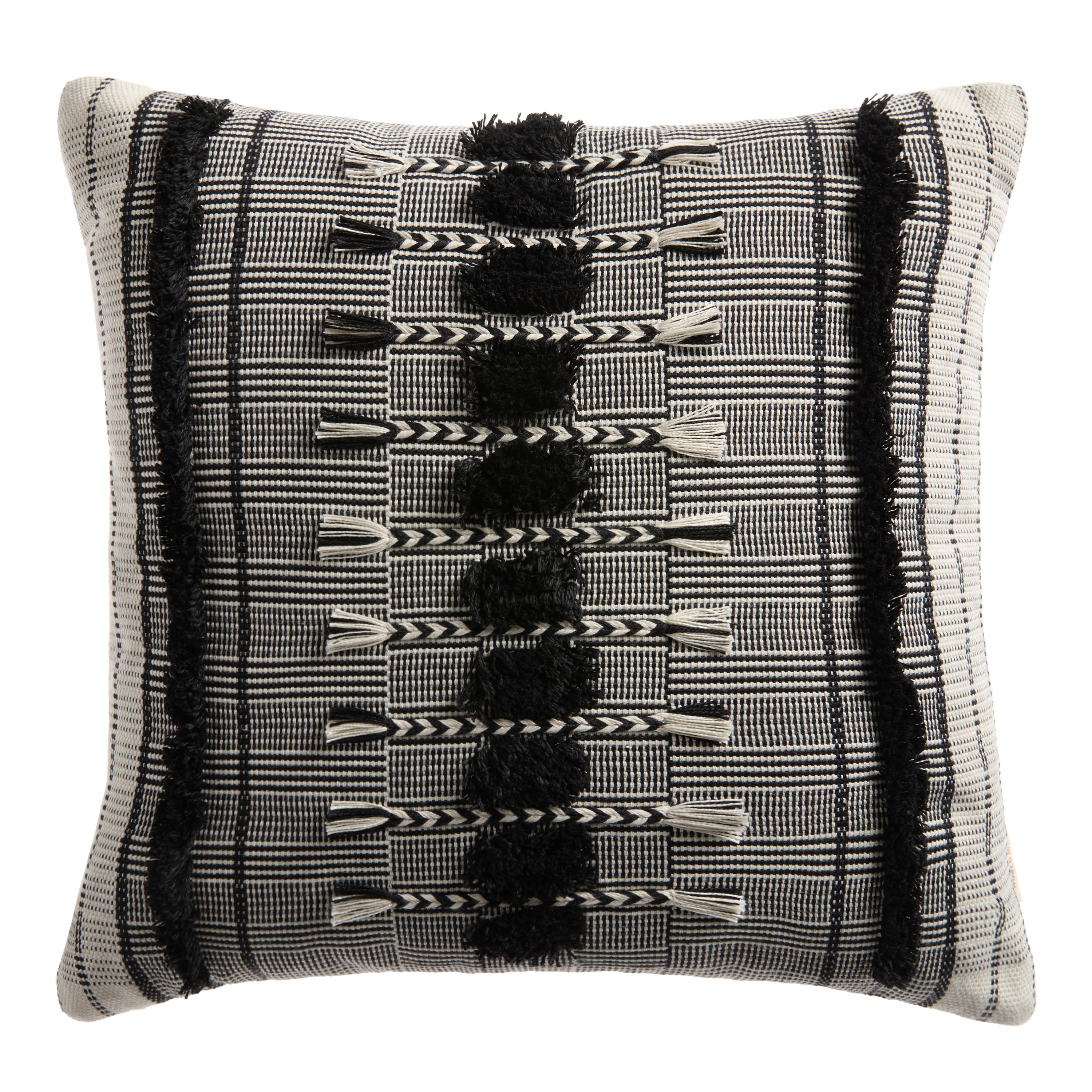 Black and Ivory Woven Tassel Indoor Outdoor Throw Pillow | World Market