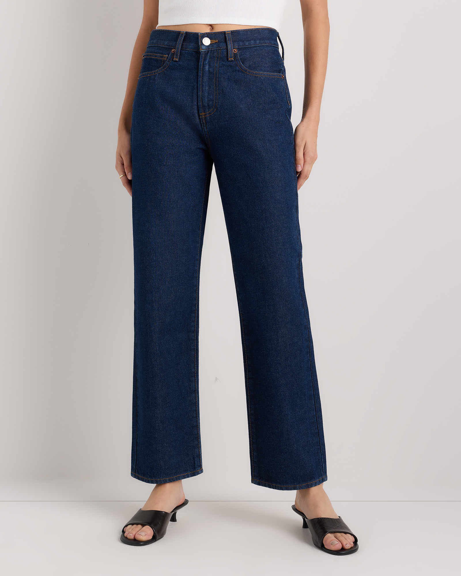 Quince | Women's Bella Rigid Straight Jeans in Rinsed Indigo Blue, Size 29, Cotton | Quince