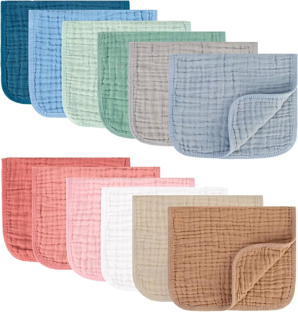 Muslin Burp Cloths 100% Cotton Pack of 12. Soft, Gentle & Absorbent Baby Burp Cloths for Baby Gir... | Amazon (US)