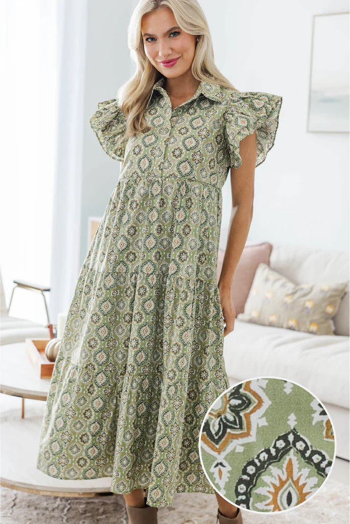 NURSING COLLECTION: More Good Days Green Medallion Midi Dress | The Mint Julep Boutique