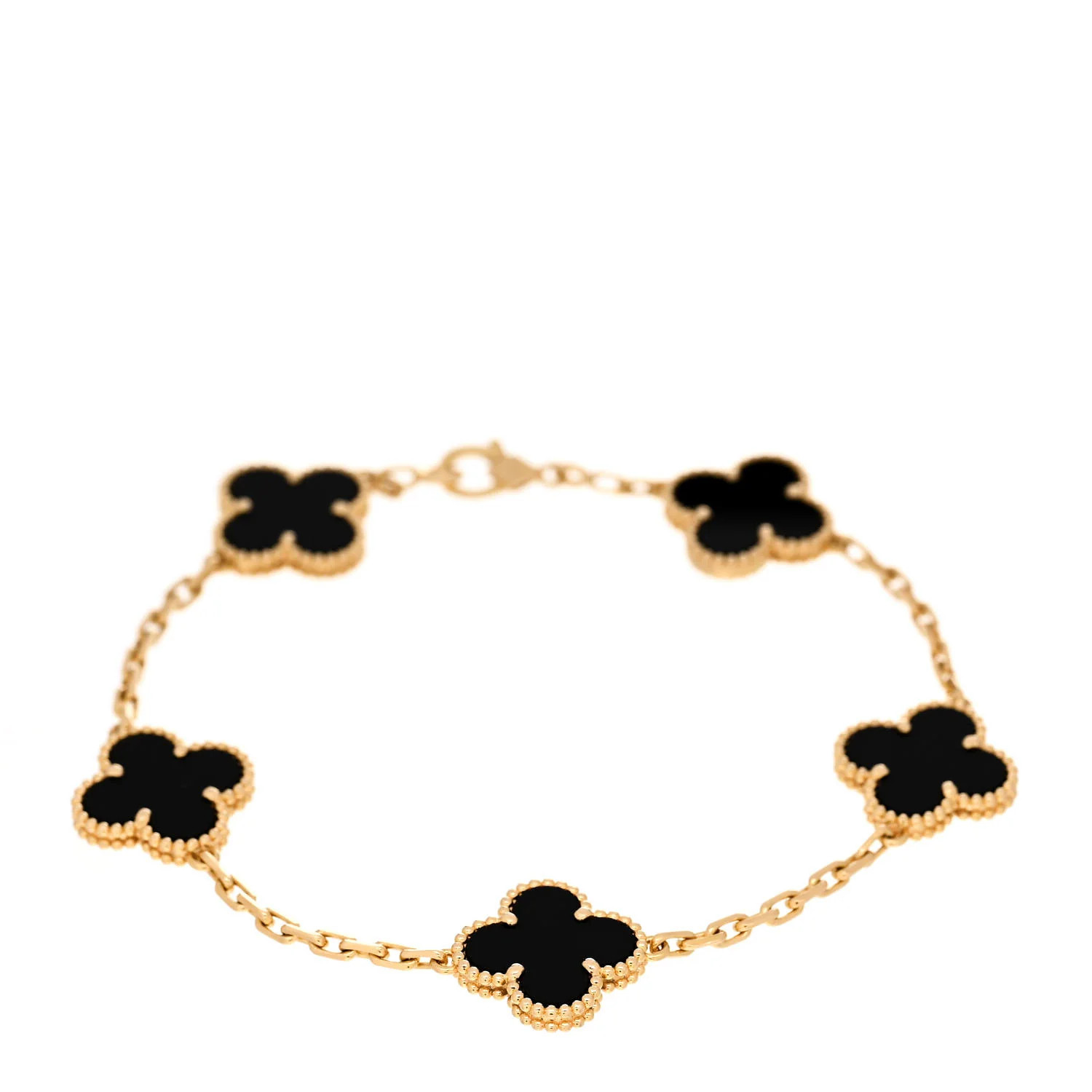 18K Yellow Gold Black Onyx 5 Motifs Vintage Alhambra Bracelet | FASHIONPHILE (US)
