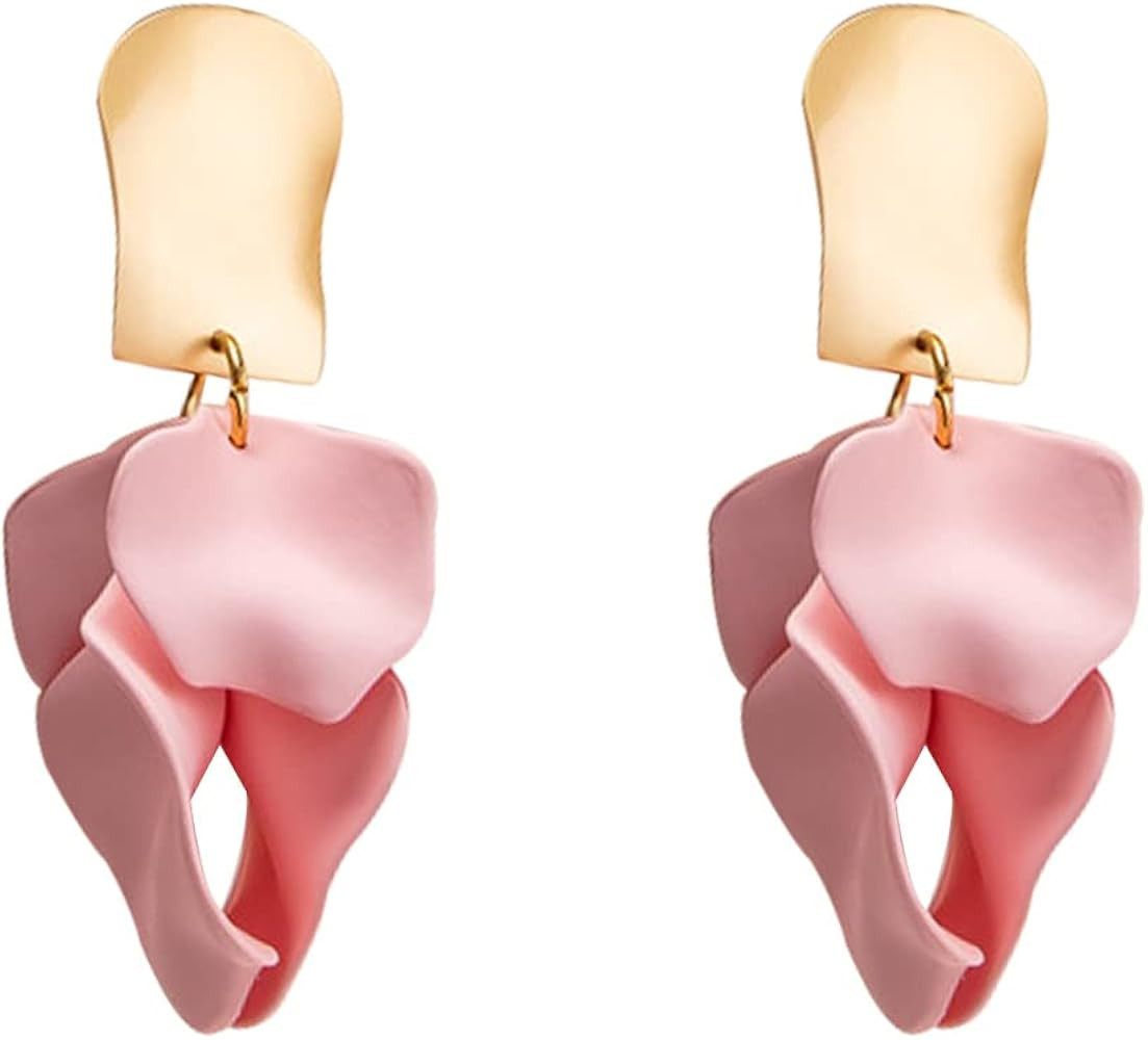 GUOXIAOMEI Chic Elegant Boho Red Rose Petal Dangle Resin Earrings Drop Acrylic Tiered Matte Flowe... | Amazon (US)