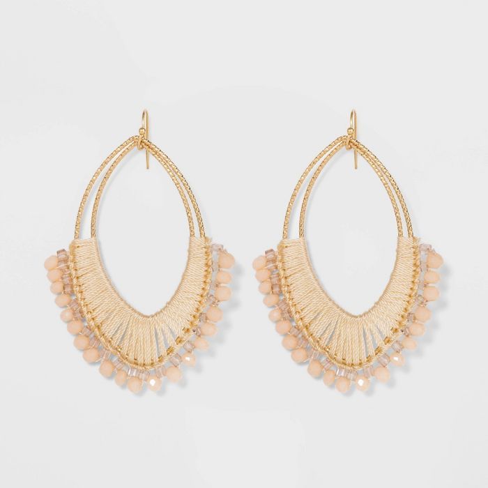 Marquise Thread Wrapped and Beaded Drop Earrings - A New Day™ Ivory | Target