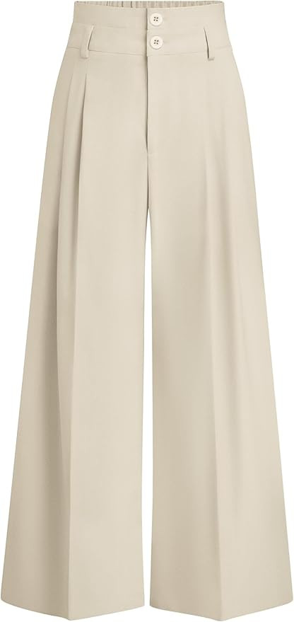 PRETTYGARDEN Womens Spring Wide Leg Palazzo Pants 2026 Trendy Loose Button High Waist Pleated Wor... | Amazon (US)
