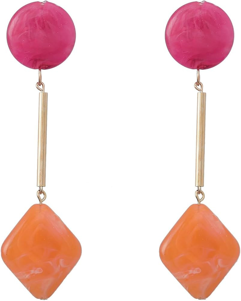 Acrylic Geometric Earrings Round Square Resin Earrings Lightweight Drop Earrings Resin Acetate Dr... | Amazon (US)