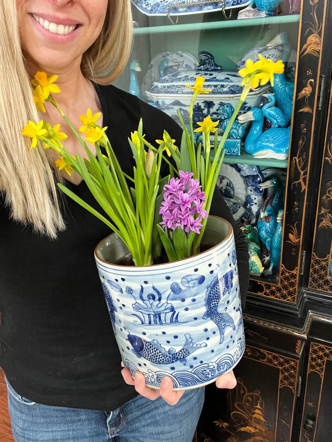 Blue & White Chinoiserie Fish Orchid Pot - Etsy | Etsy (US)