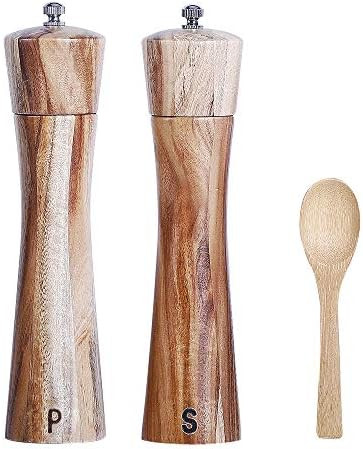 Wooden Salt and Pepper Grinder Set, Manual Pepper Grinder with Wood Spoon, Adjustable Coarseness ... | Amazon (US)