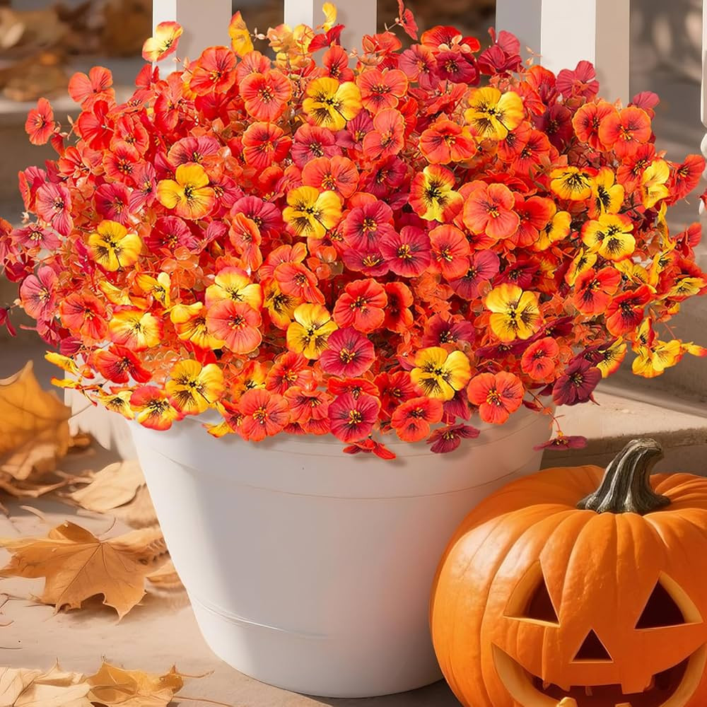 INQCMY Artificial Fake Fall Plants Flowers for Outdoors Decoration, 12 Bundles Faux Pansies UV Re... | Amazon (US)
