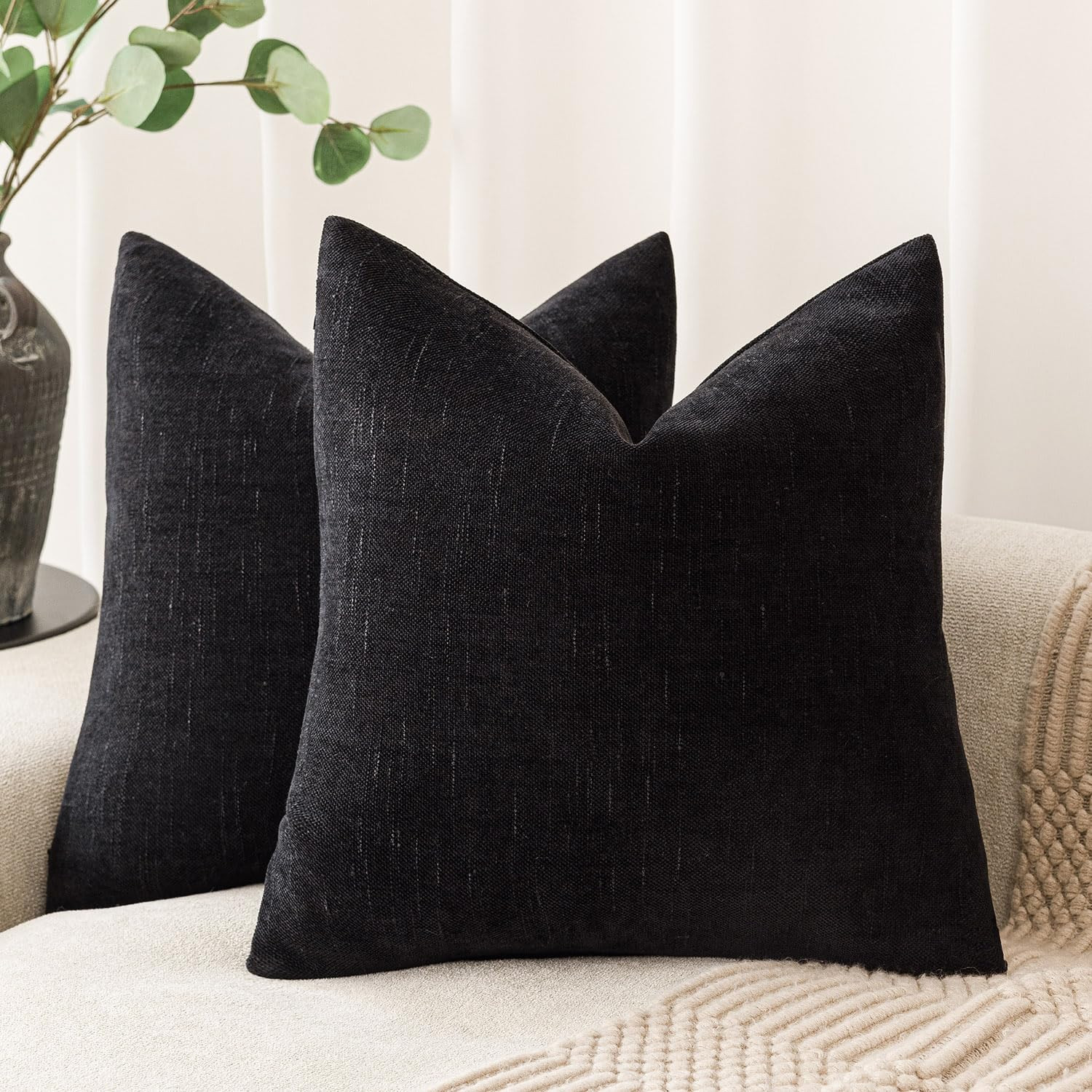 Foindtower Pack of 2 Soft Textured Chenille Throw Decorative Pillow Covers Square Accent Solid Cu... | Amazon (US)