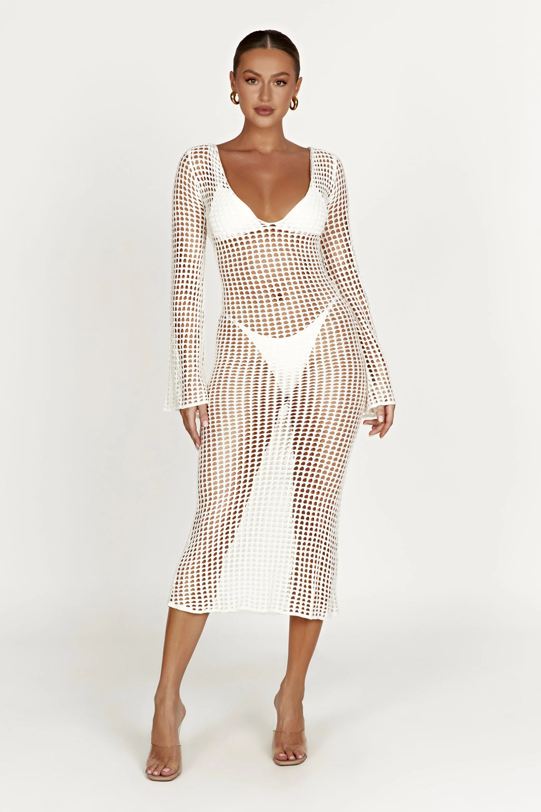 Murphy Long Sleeve Crochet Maxi Dress - White | MESHKI US
