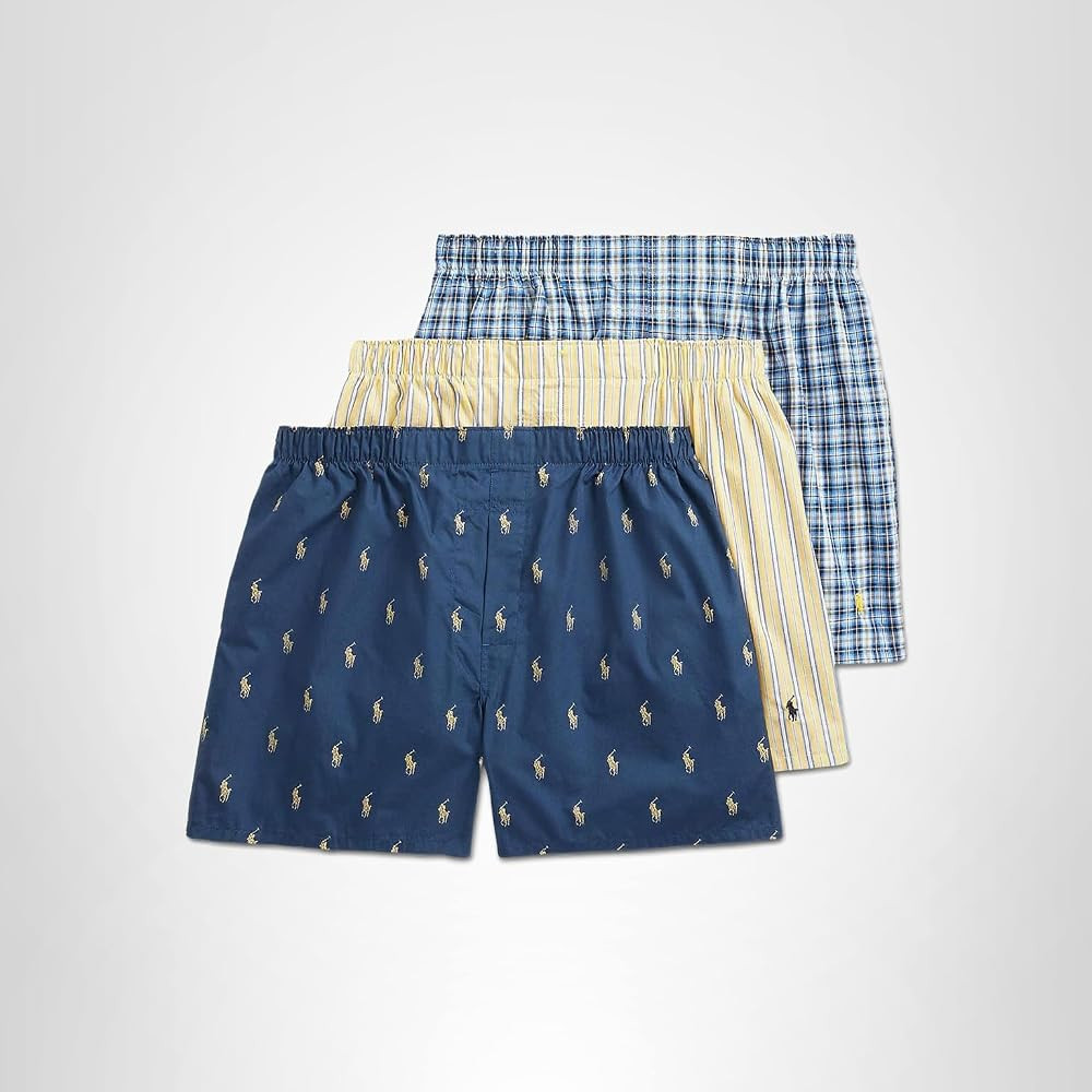 POLO RALPH LAUREN Men's Classic Fit Cotton Woven Boxers 3 Pack | Amazon (US)