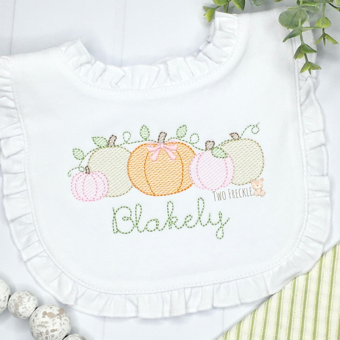 Baby Girl Fall Bib, Thanksgiving Pumpkin Personalized Bib, Embroidered Pumpkin Baby Gown, Baby Sh... | Etsy (US)