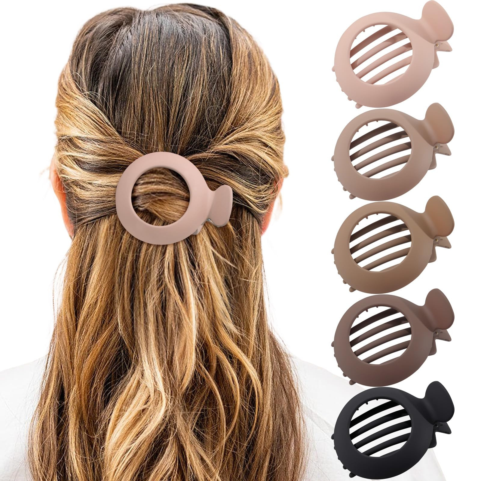 AWAYTR 5Pcs Flat Claw Hair Clips for Women with Thin & Thick hair, Non-slip Round Jaw Clamp for L... | Amazon (US)