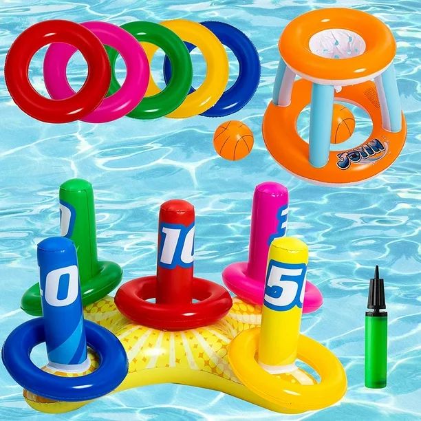 Sloosh Pool Toys Games Set, Inflatable Pool Basketball Hoop Pool Toss Game, Ring Toss Toy Basketb... | Walmart (US)