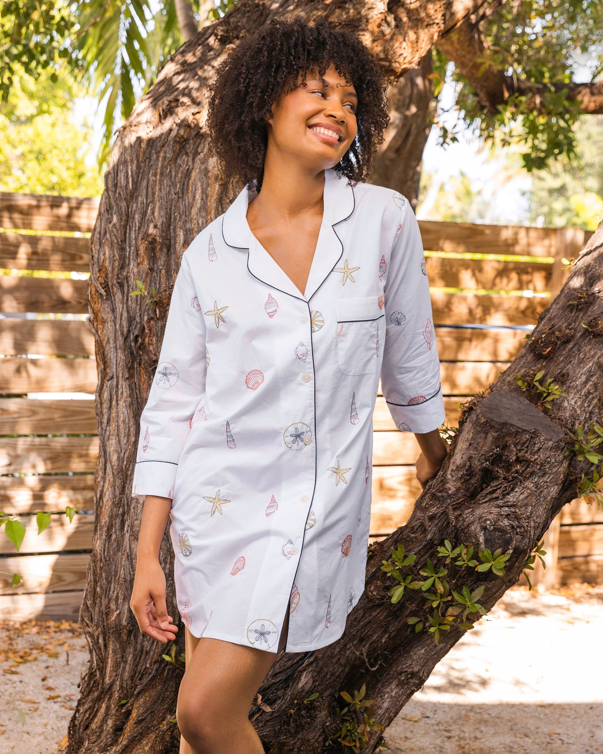 Embroidered Shells - Sleep Shirt - Sand | Printfresh