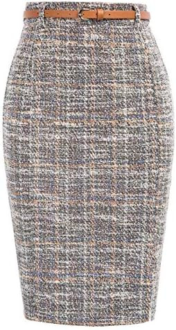 Kate Kasin Women's Tweed Pencil Skirt Knee Length High Waisted Skirts with Slit Elegant Skirts wi... | Amazon (US)
