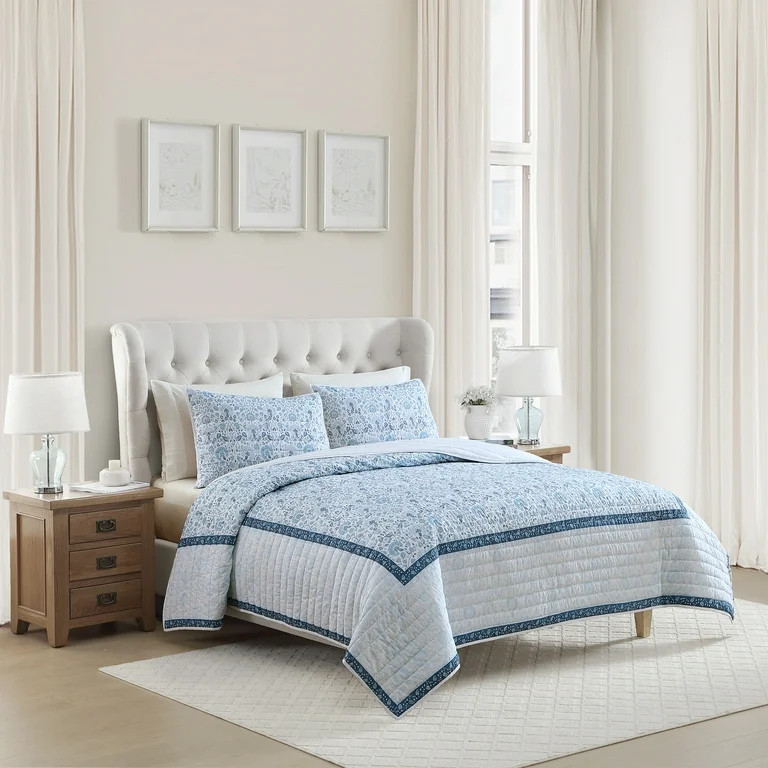 My Texas House Full/Queen Quilt Set, All-Season, 3-Piece, Blue Capri Jacobean Floral | Walmart (US)